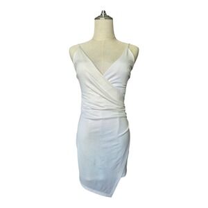 Lucy In The Sky White Faux Wrap Mini Dress M Graduation Shimmer Bodycon Party